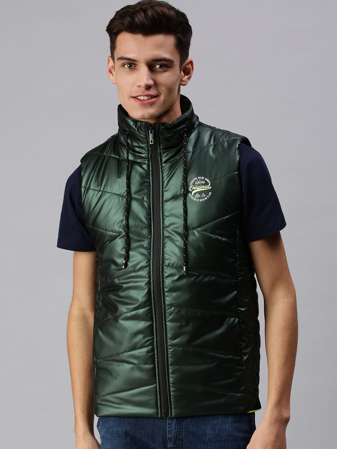 Men's Solid Green Padded Jacket