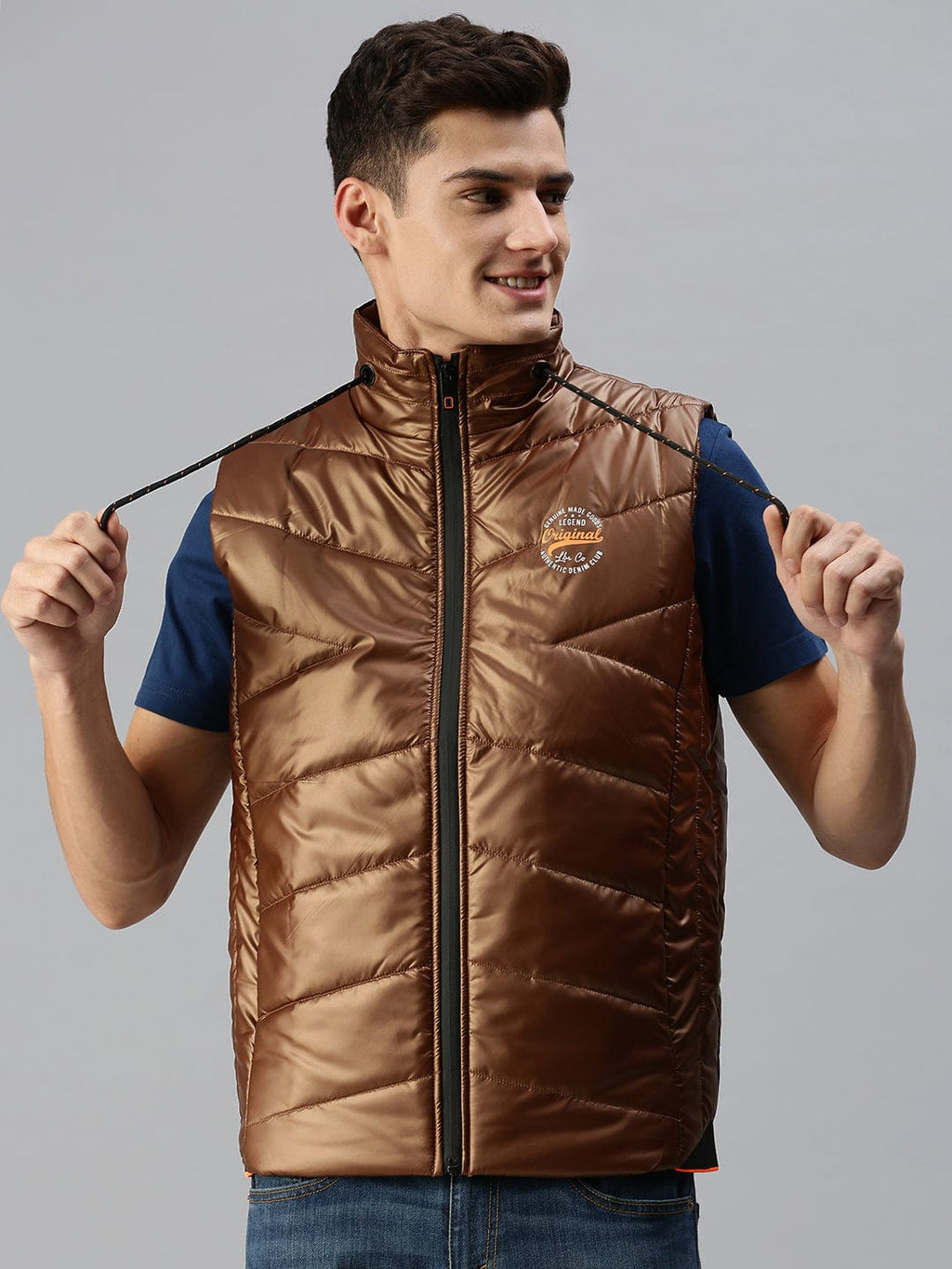 Men's Brown Colour blocked Lightweight Bomber Jacket