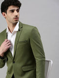 Men's Green Solid Casual Single Breasted Blazer