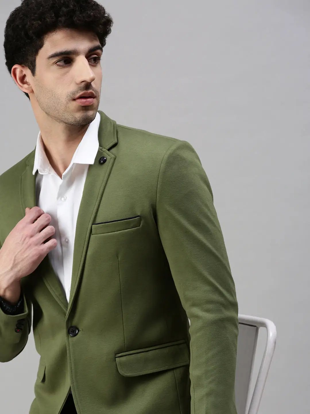 Men's Green Solid Casual Single Breasted Blazer