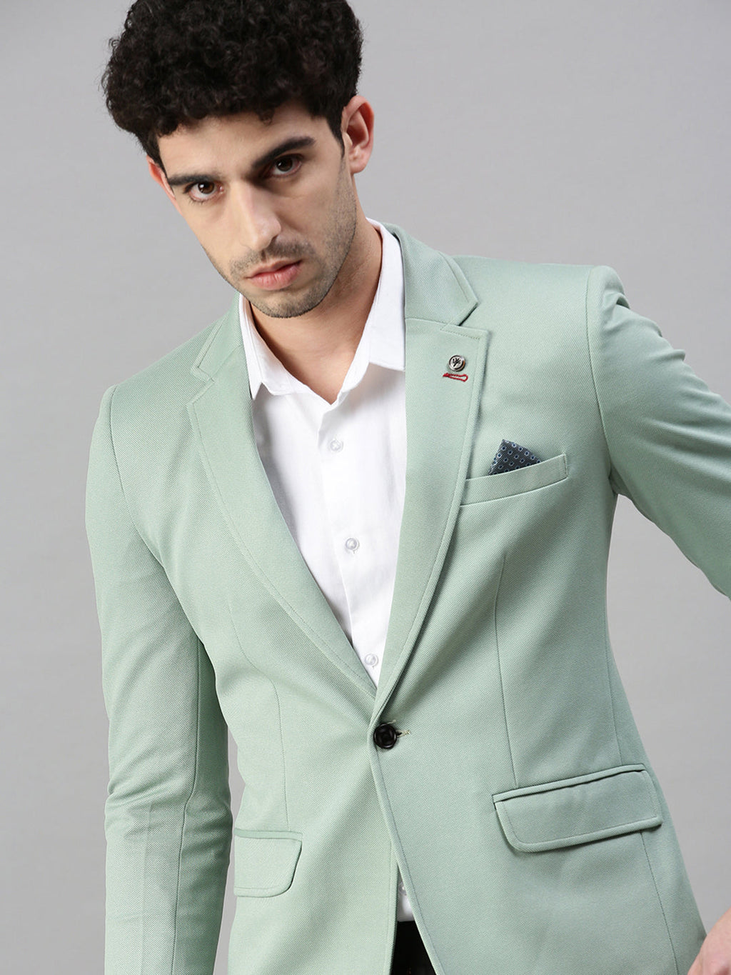 Men's Green Solid Single Breasted Casual Blazer
