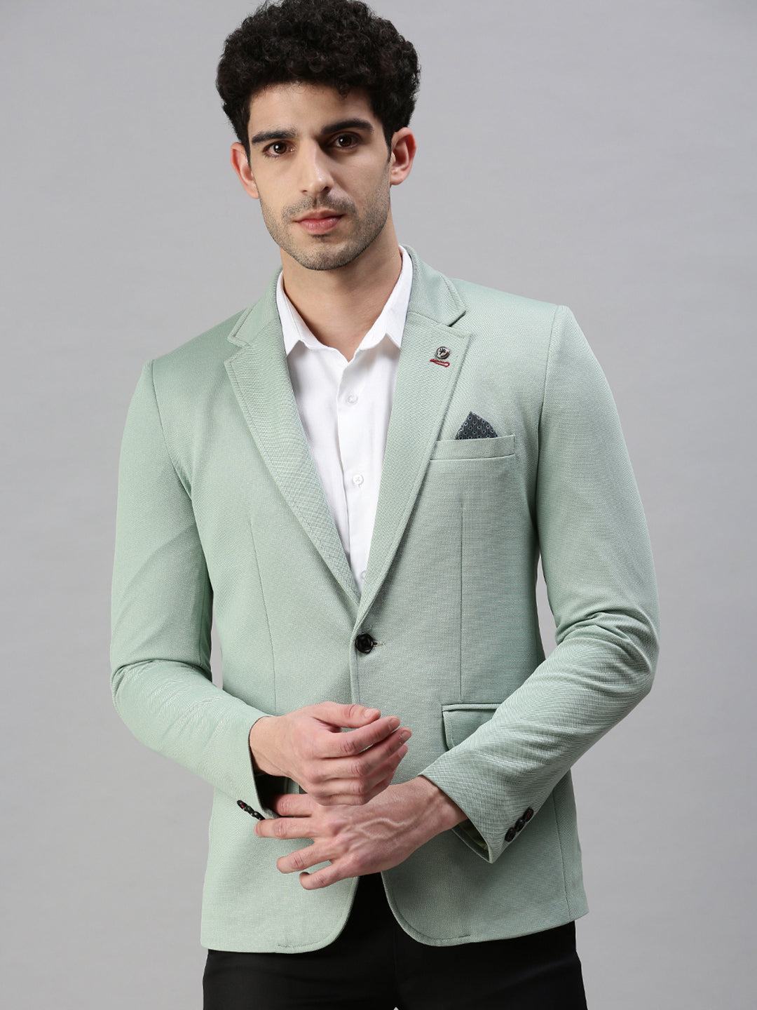 Men's Green Solid Single Breasted Casual Blazer