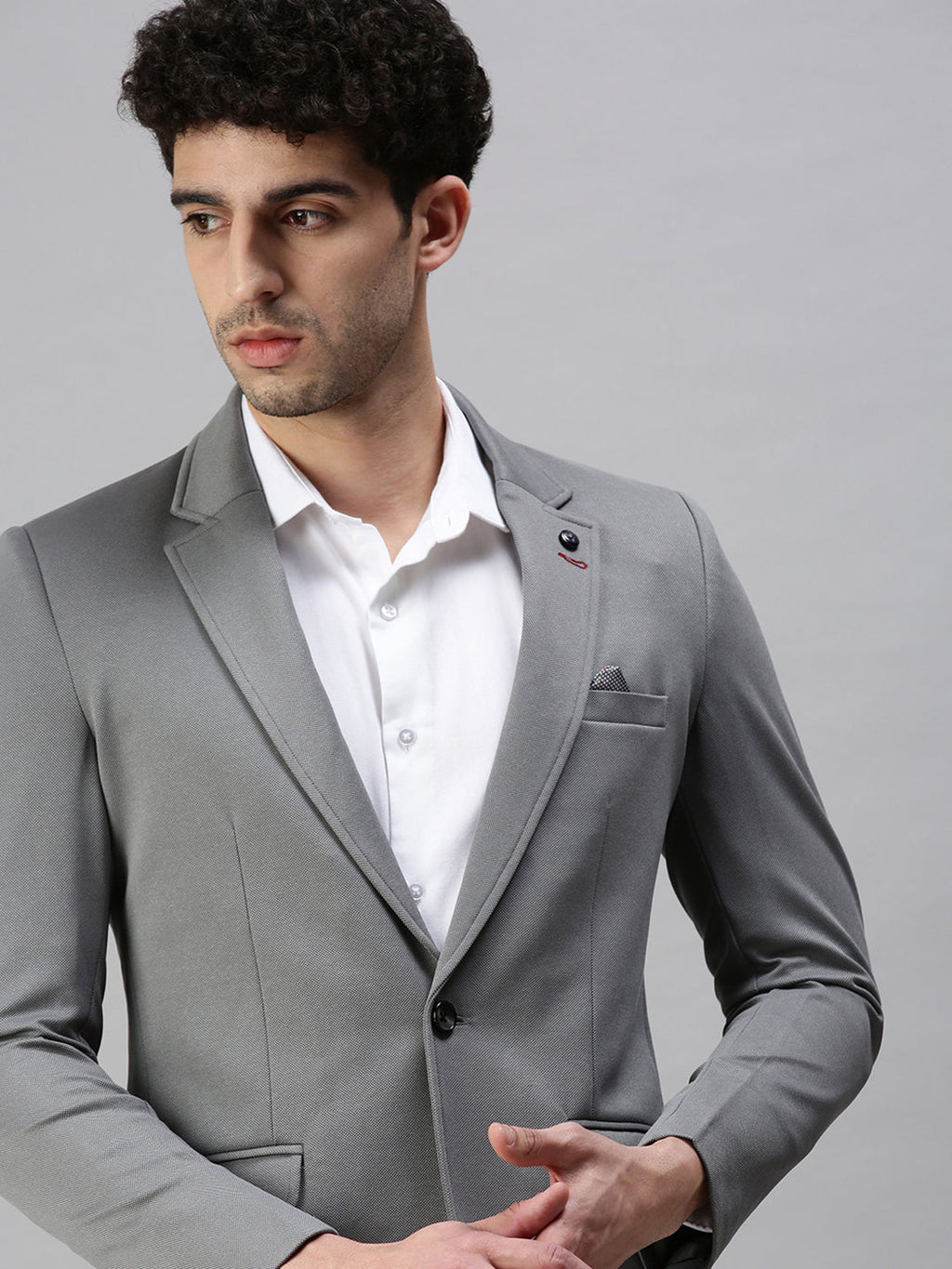Men's Grey Solid Slim-Fit Single-Breasted Blazers