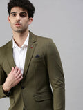 Men's Olive Slim-Fit Single-Breasted Casual Blazer