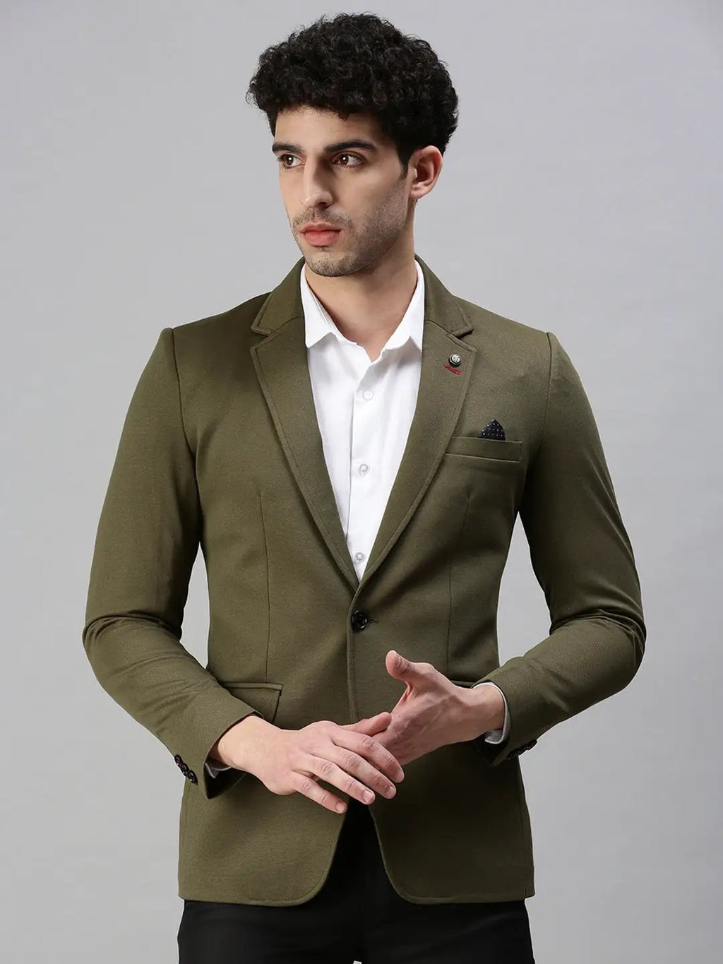 Men's Olive Slim-Fit Single-Breasted Casual Blazer