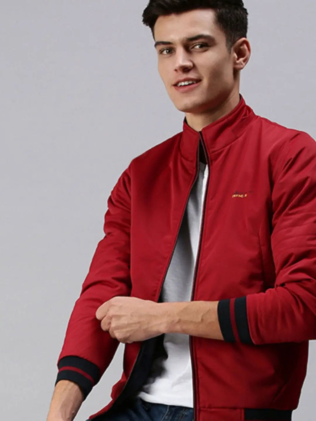 Men's Maroon Reversible Puffer Jacket with Embroidered