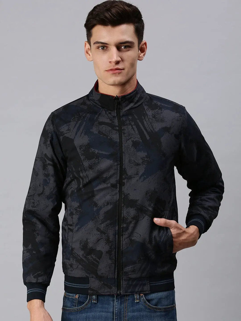 Men's Maroon Reversible Puffer Jacket with Embroidered