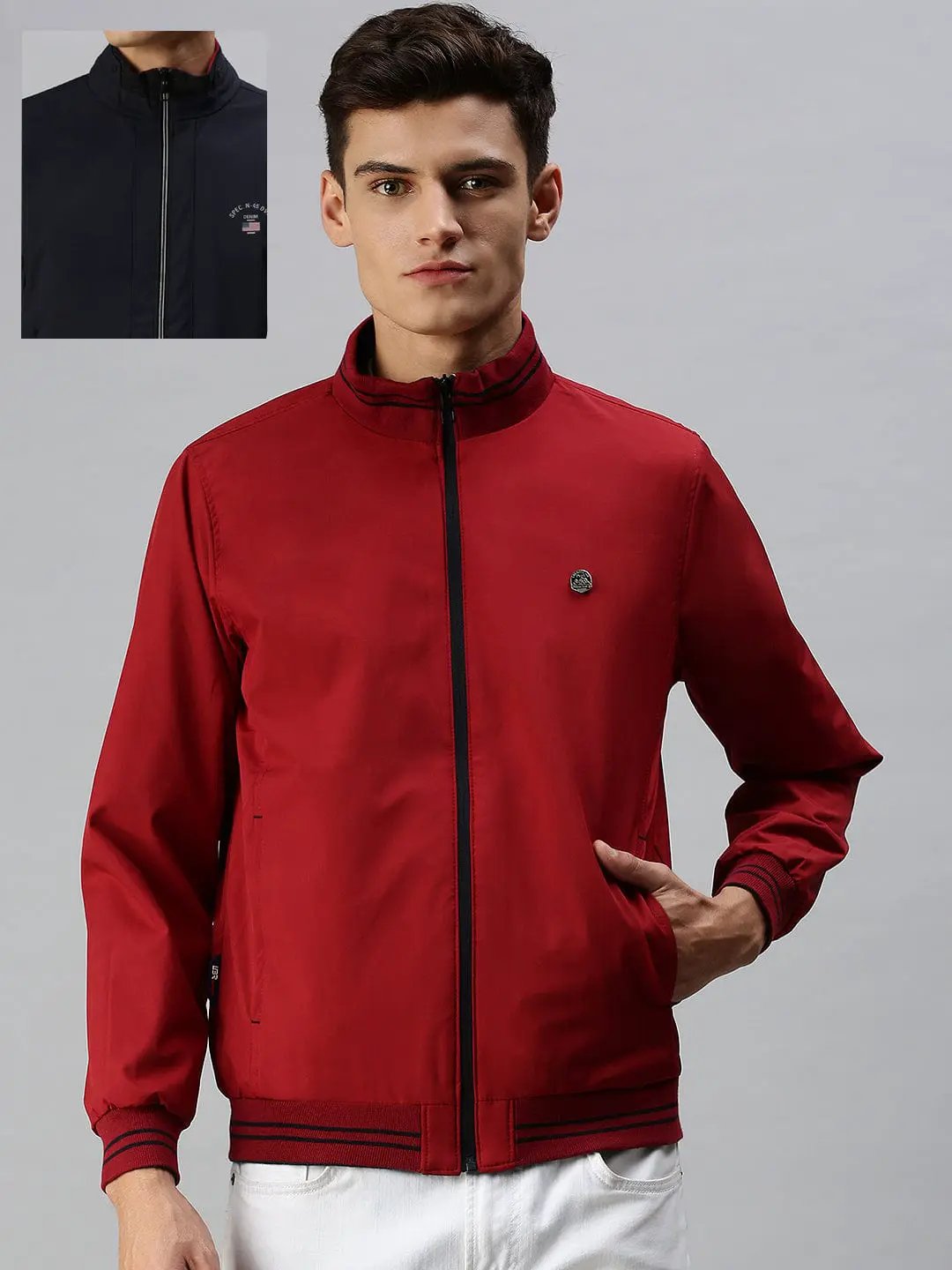 Men's Solid Blue Open Front Jacket
