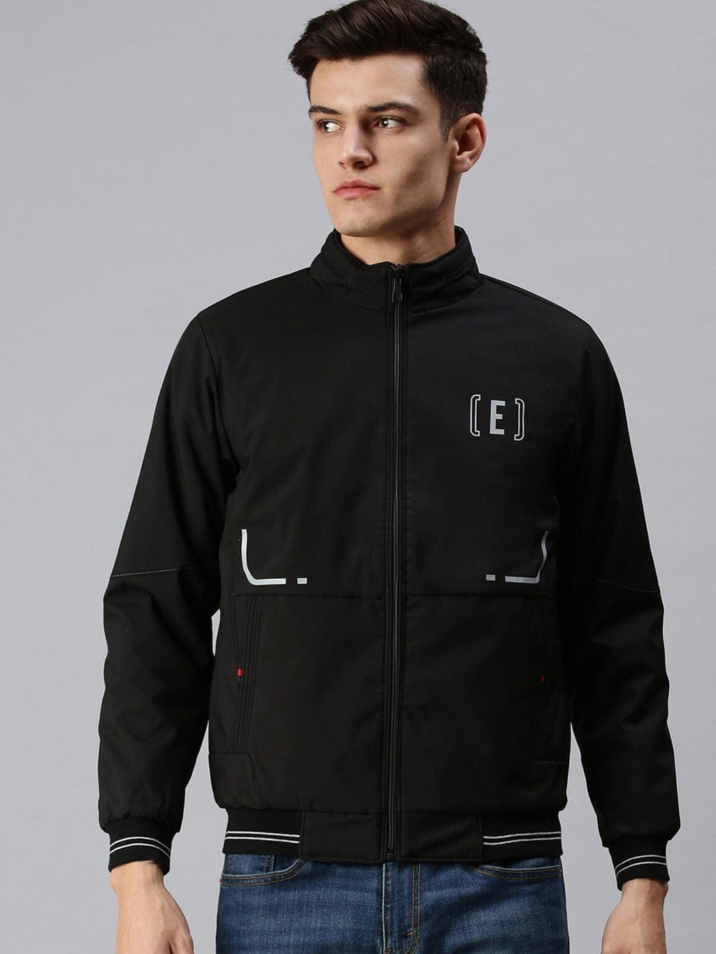 Men's Printed Black Open Front Jacket