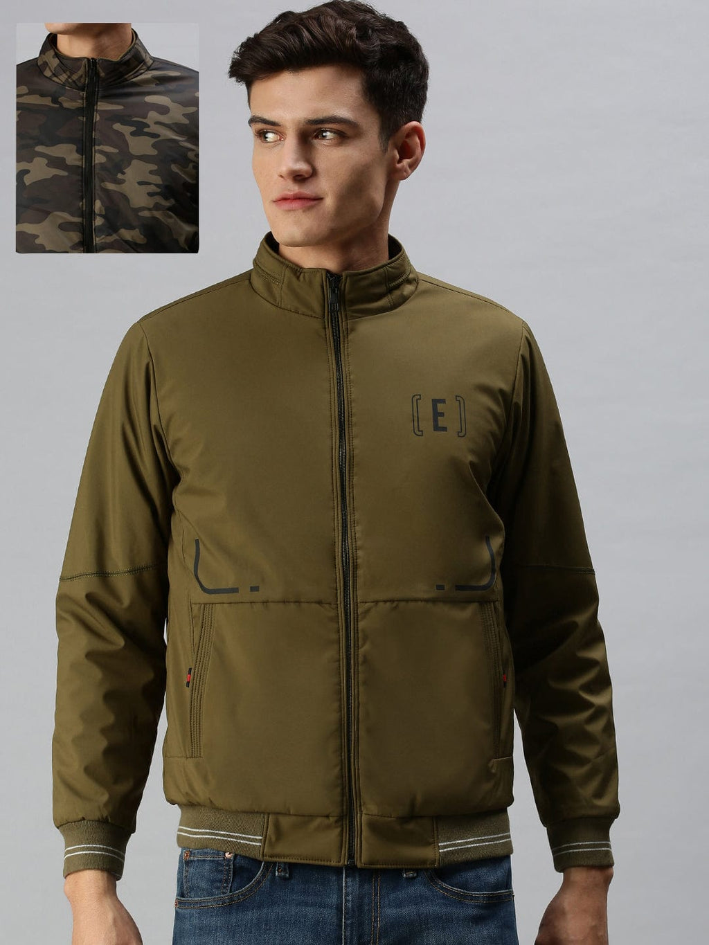 Men's Printed Green Open Front Jacket