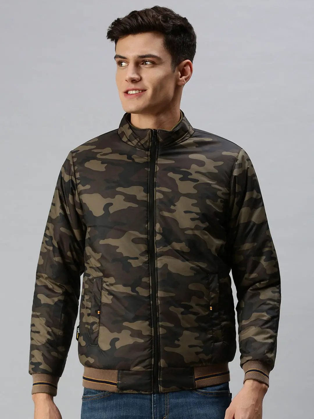 Men's Printed Green Open Front Jacket