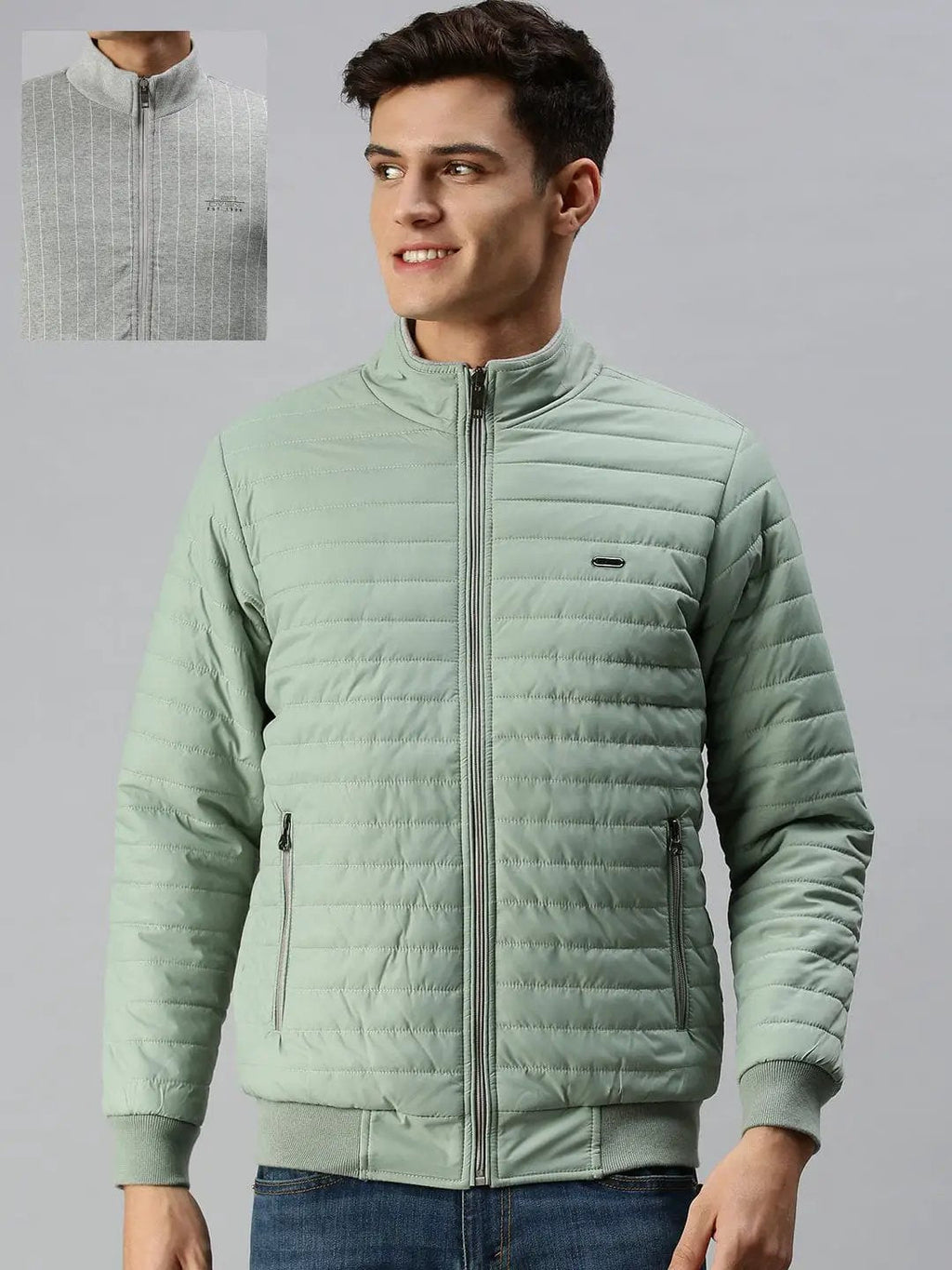 Men's Green Striped Reversible Padded Jacket