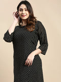 Women's Black Polka Dot Printed A-Line Dress