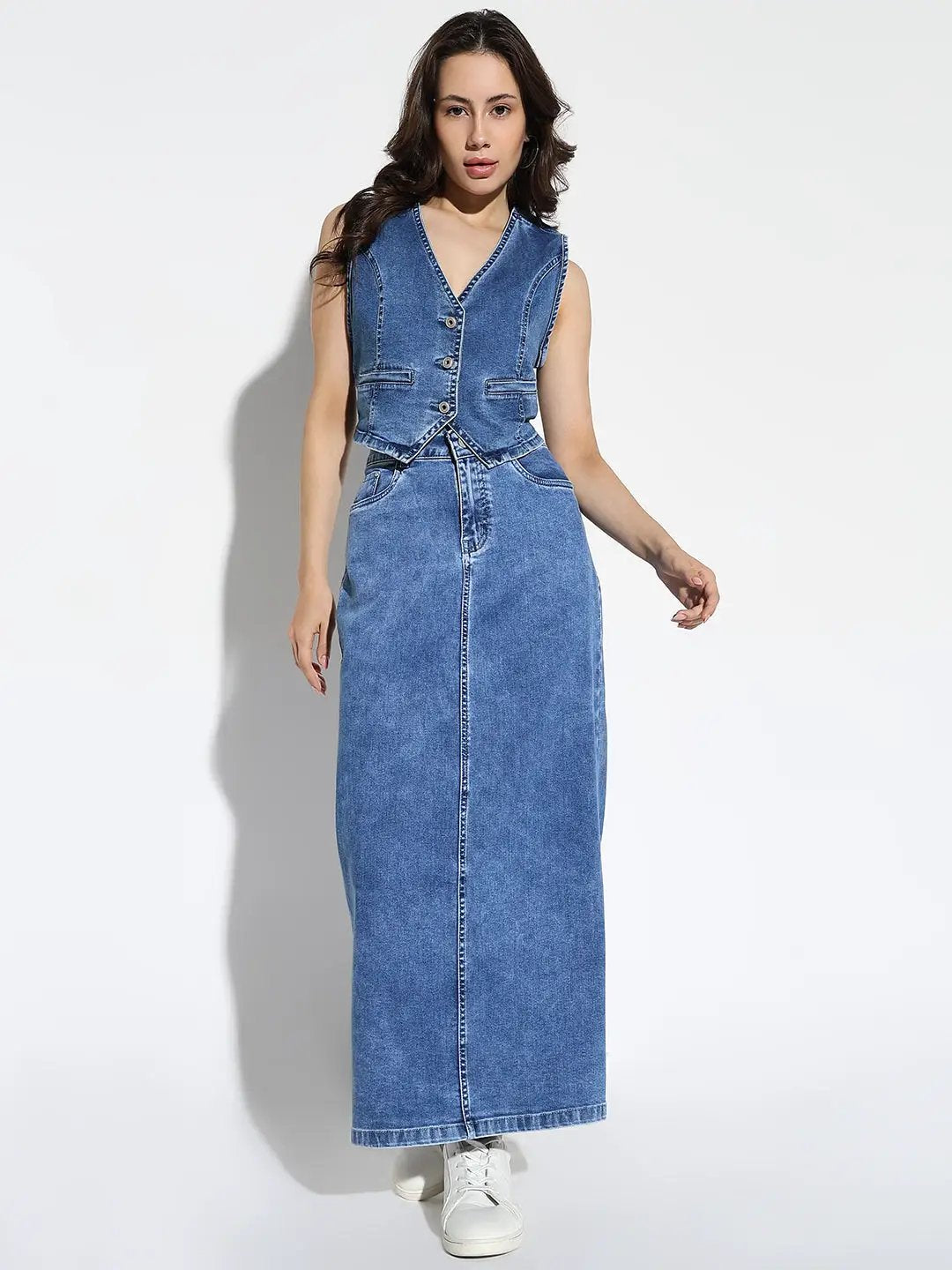 Women's Blue Solid Denim Co-Ords Set