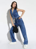 Women's Blue Solid Classic Co-Ords Set