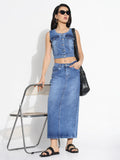 Women's Blue Solid Top with Skirt Co-ords Set