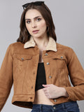 Women's Brown Crop Tailored Jacket