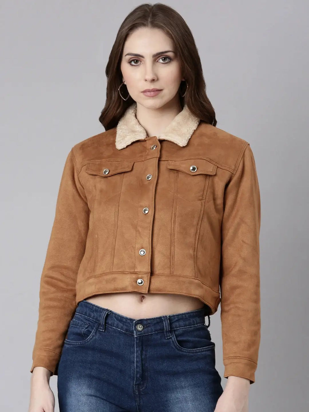 Women's Brown Crop Tailored Jacket