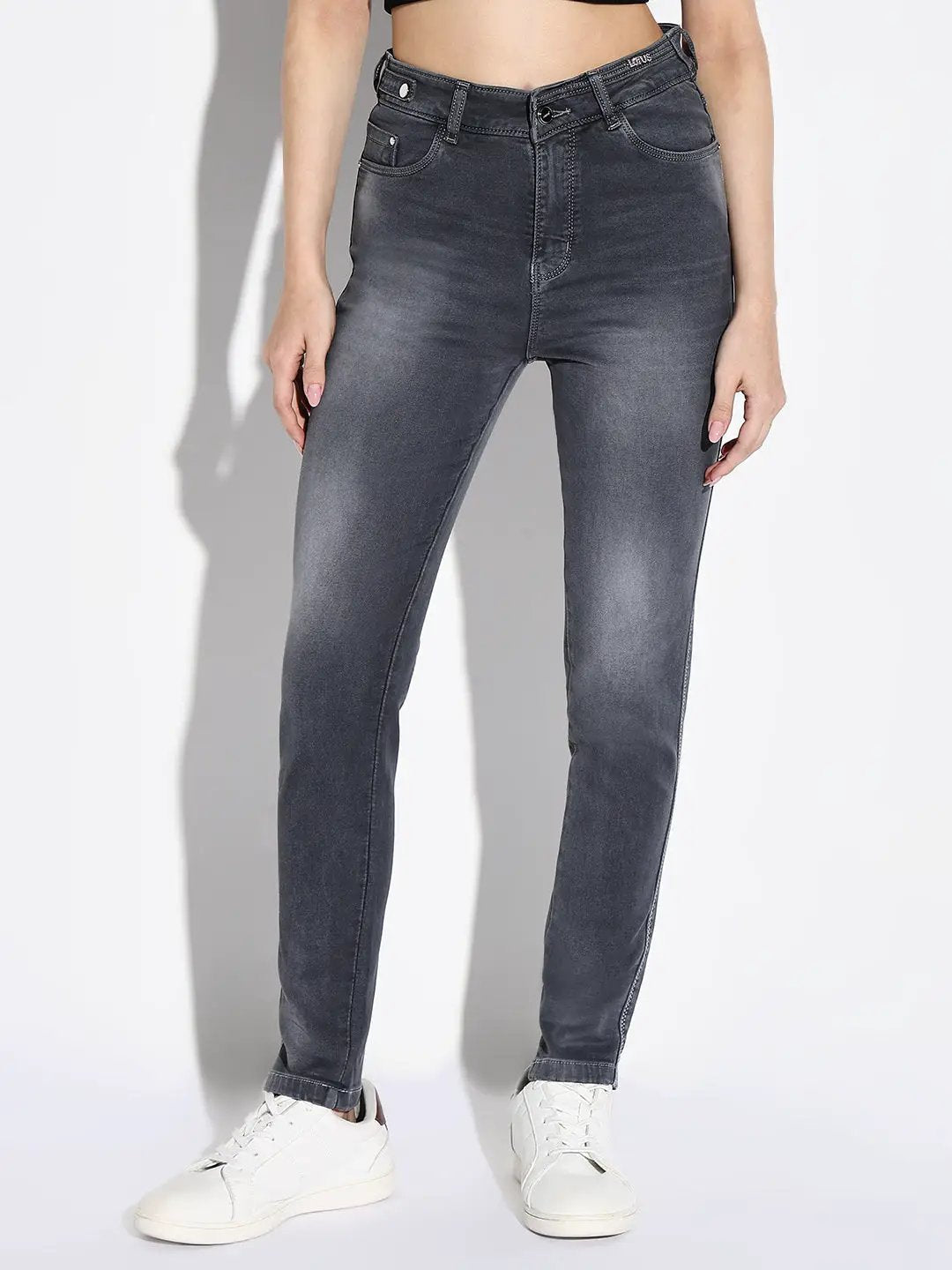 Women's Grey Comfort Slim Fit High-Rise Stretchable Jeans