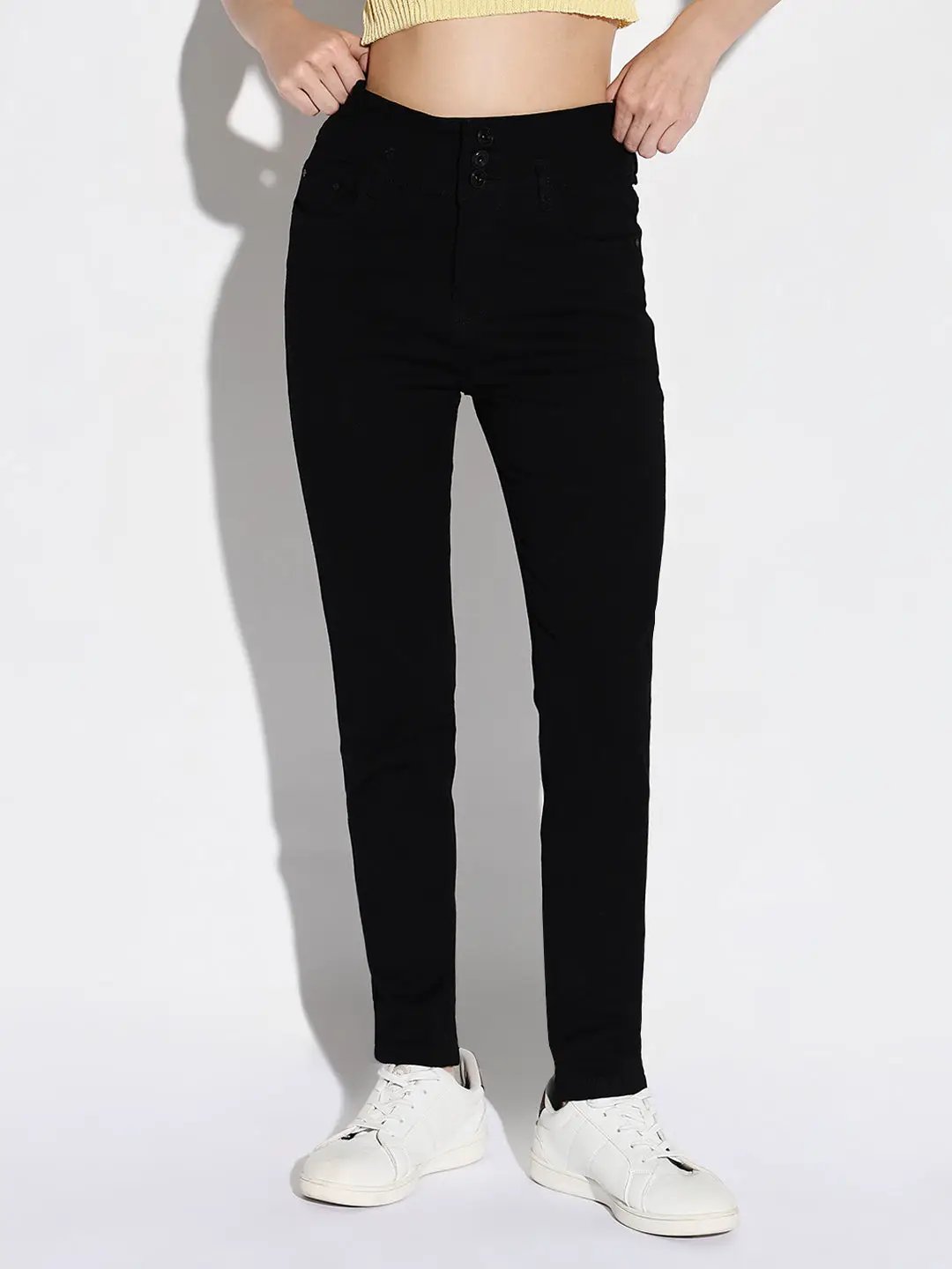 Women's Black Comfort Slim Fit Acid Wash Stretchable Jeans