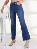 Women's Solid Blue Raw Hem Bootcut Jean