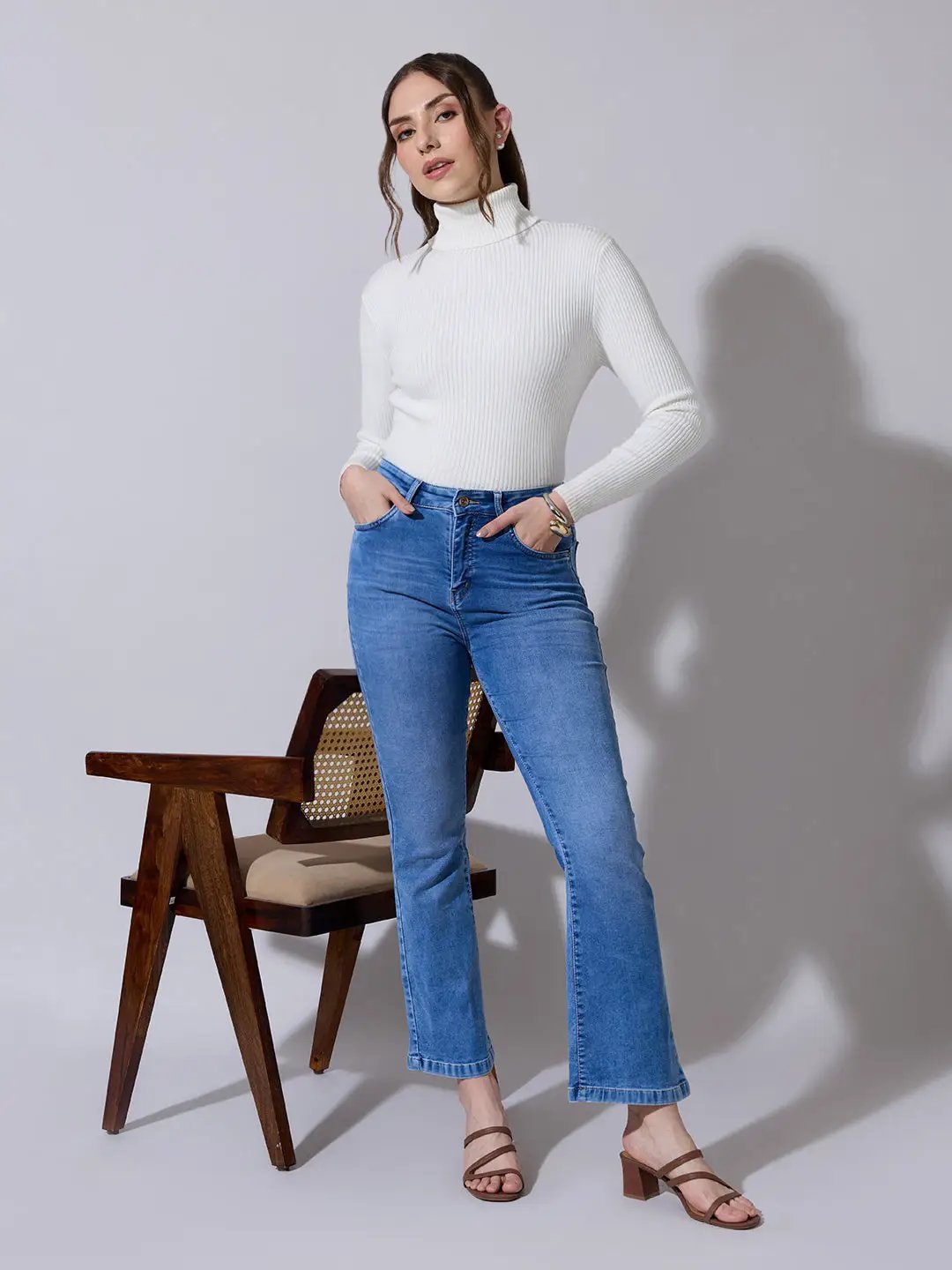 Women's Flared Blue High Waist Jeans