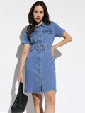 Women's Blue Denim Casual Shirt Dress