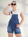 Women's Solid Blue Denim Dungaree