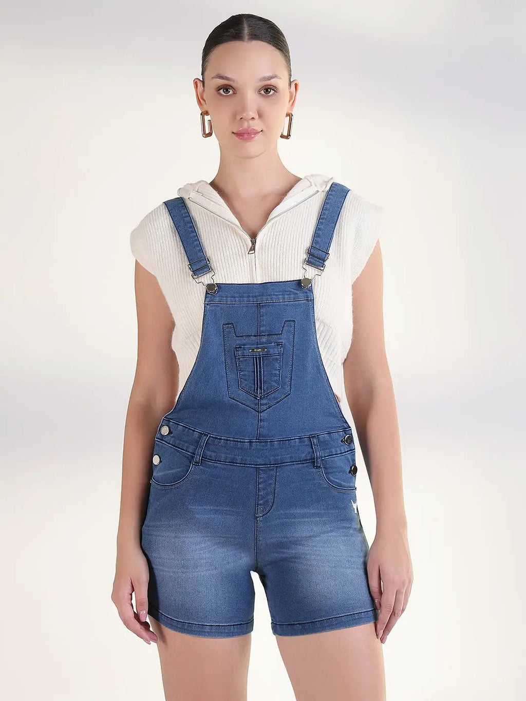 Women's Solid Blue Denim Dungaree
