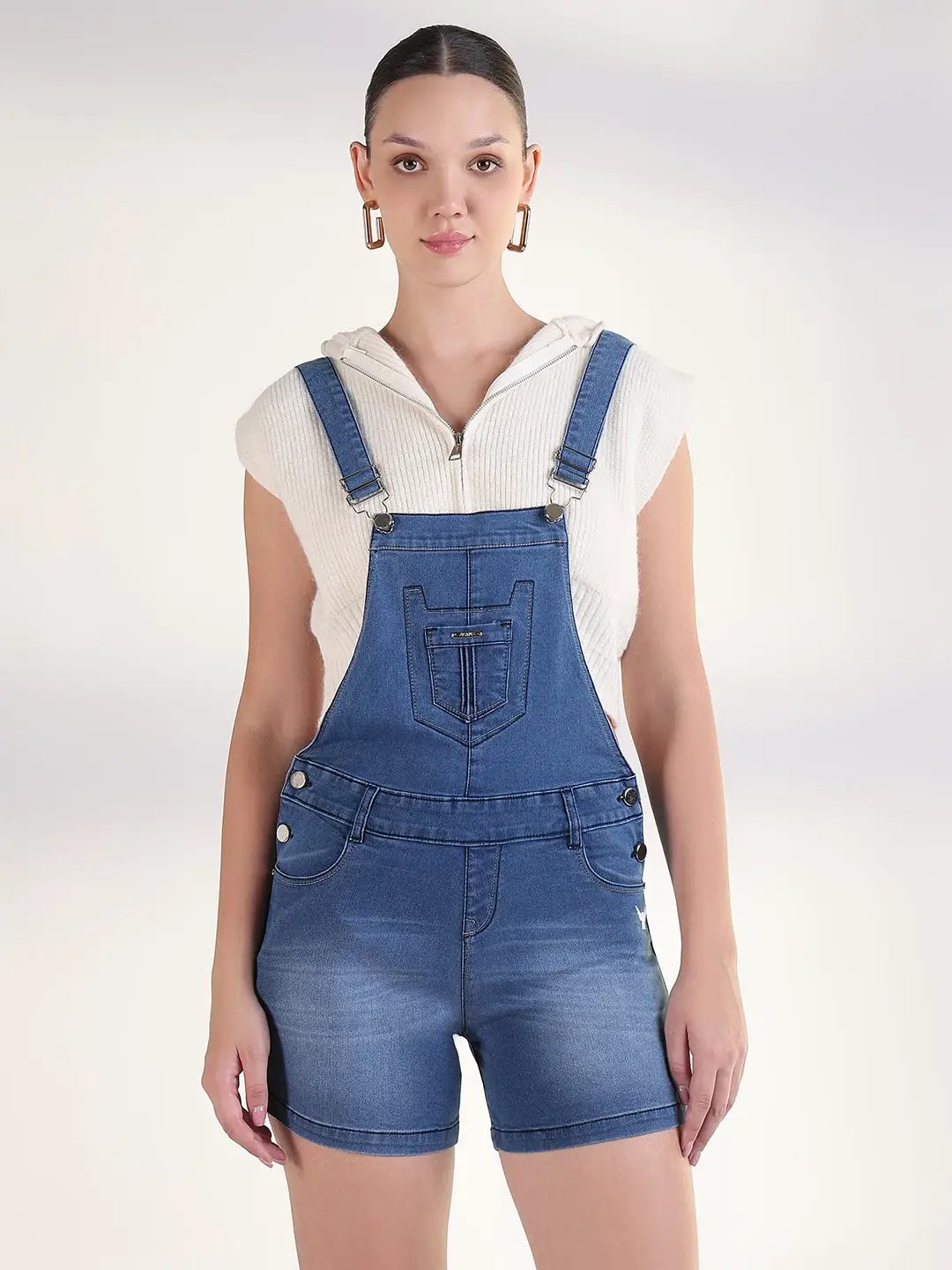 Women's Solid Blue Denim Dungaree