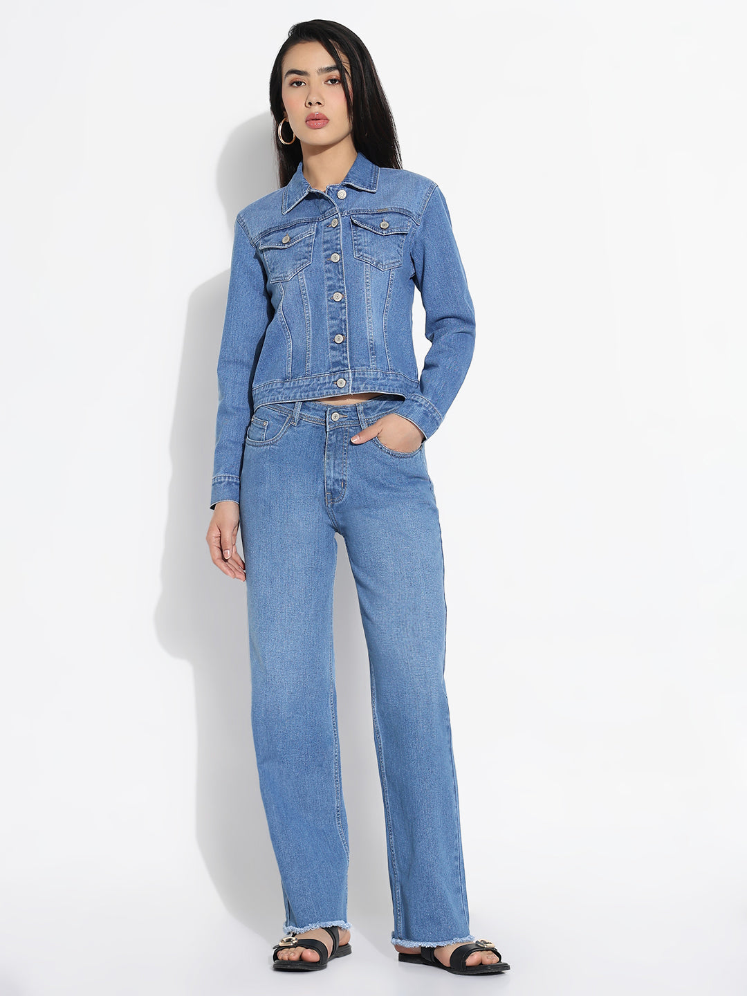 Women's Blue Solid Denim Co-ords Set