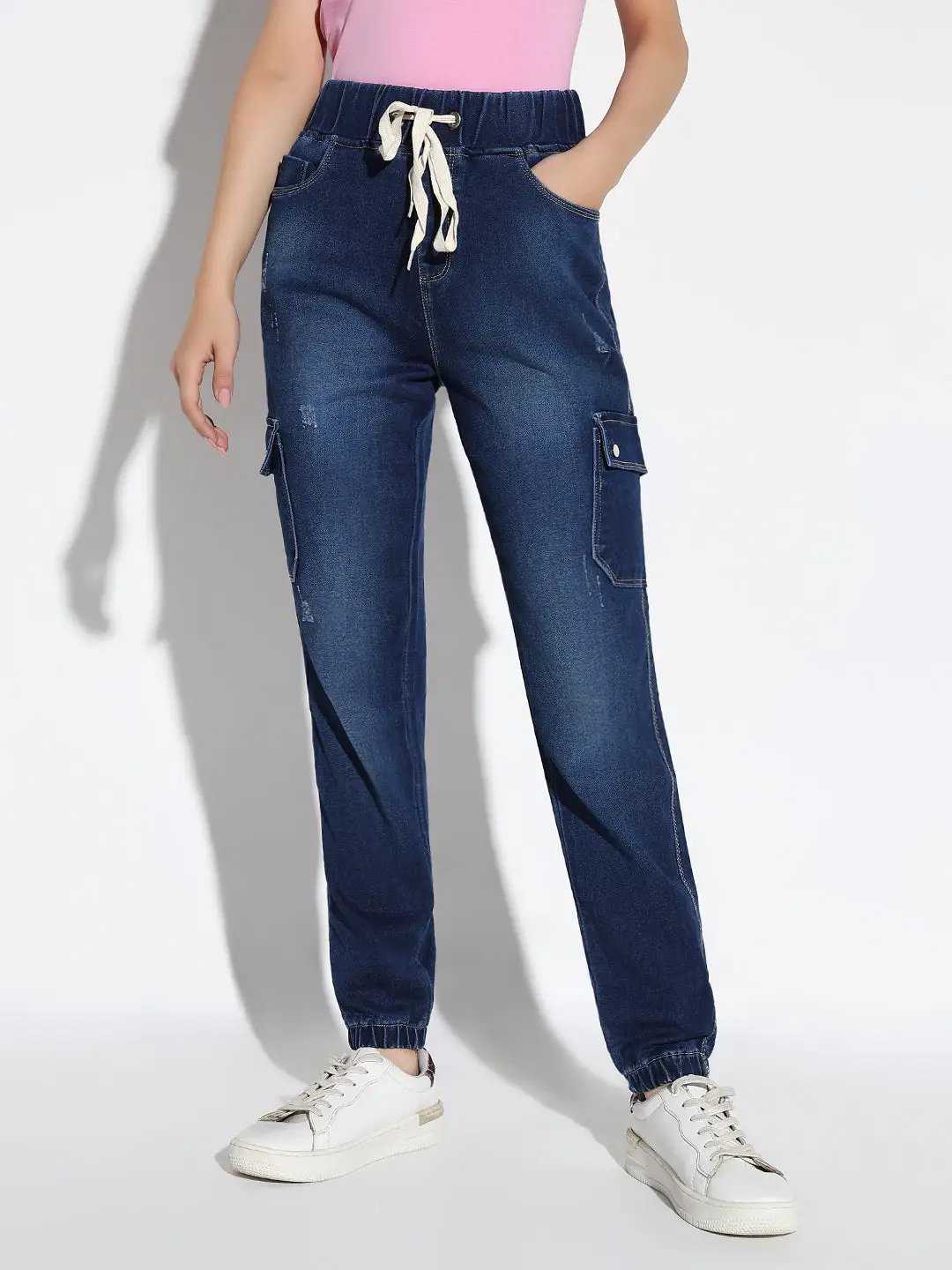 Women's Blue Comfort Jogger Light Fade Acid Wash Stretchable Regular Fit Jeans