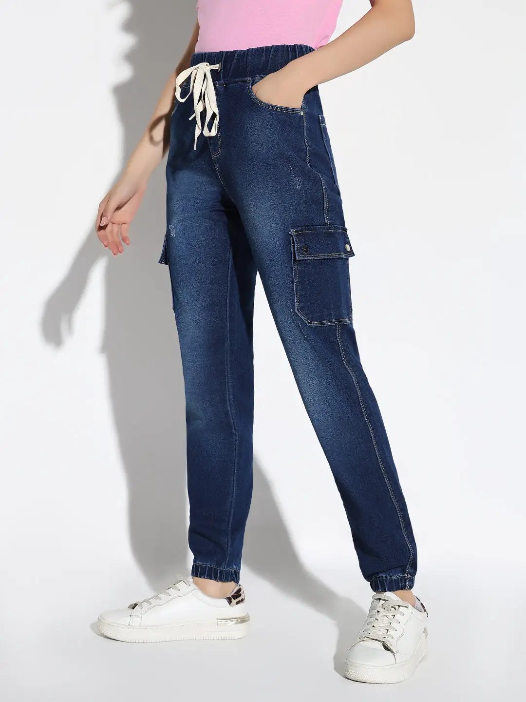 Women's Blue Comfort Jogger Light Fade Acid Wash Stretchable Regular Fit Jeans