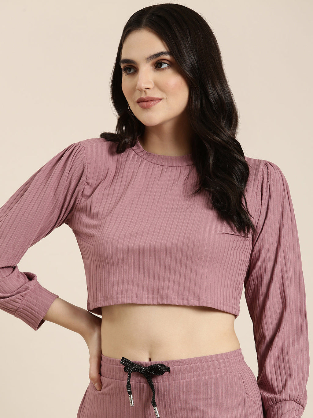Women's Mauve Crop-Top & Trouser Co-Ords Set