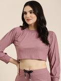 Women's Mauve Crop-Top & Trouser Co-Ords Set