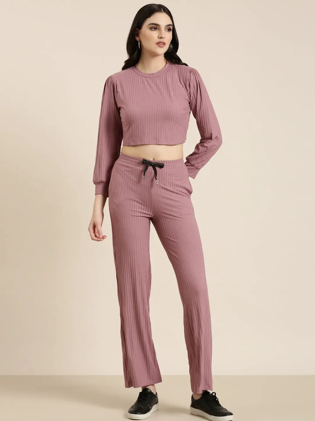 Women's Mauve Crop-Top & Trouser Co-Ords Set