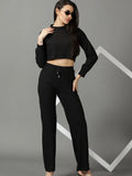 Women's Black Acrylic High Neck Top & Palazzos Co-Ords