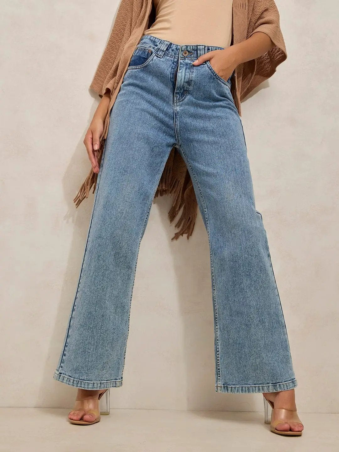 Women's Blue High Rise Wide Leg Jeans