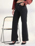 Women's Solid Black Straight Fit Jean