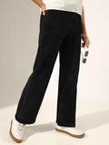 Women's Black Mid-Rise Straight Fit Jeans with Side Seam Embellishments