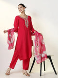 Women's Ethnic Solid Pink Straight Kurta Set with Dupatta