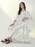 Women's Off White Embroidered Kurta Set with Dupatta