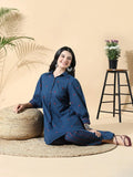 Women's Geometric Anarkali Navy Blue Kurta Set