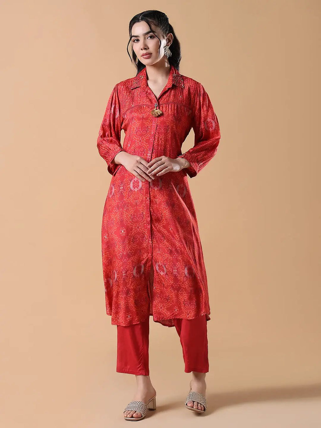 Women's Ethnic Motifs A-Line Red Kurta Set
