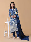 Women's Ethnic Motifs Straight Thread Work Blue Kurta Set with Dupatta