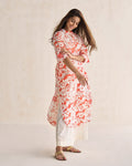 Basic Long Length Kurta - Ivory & Coral