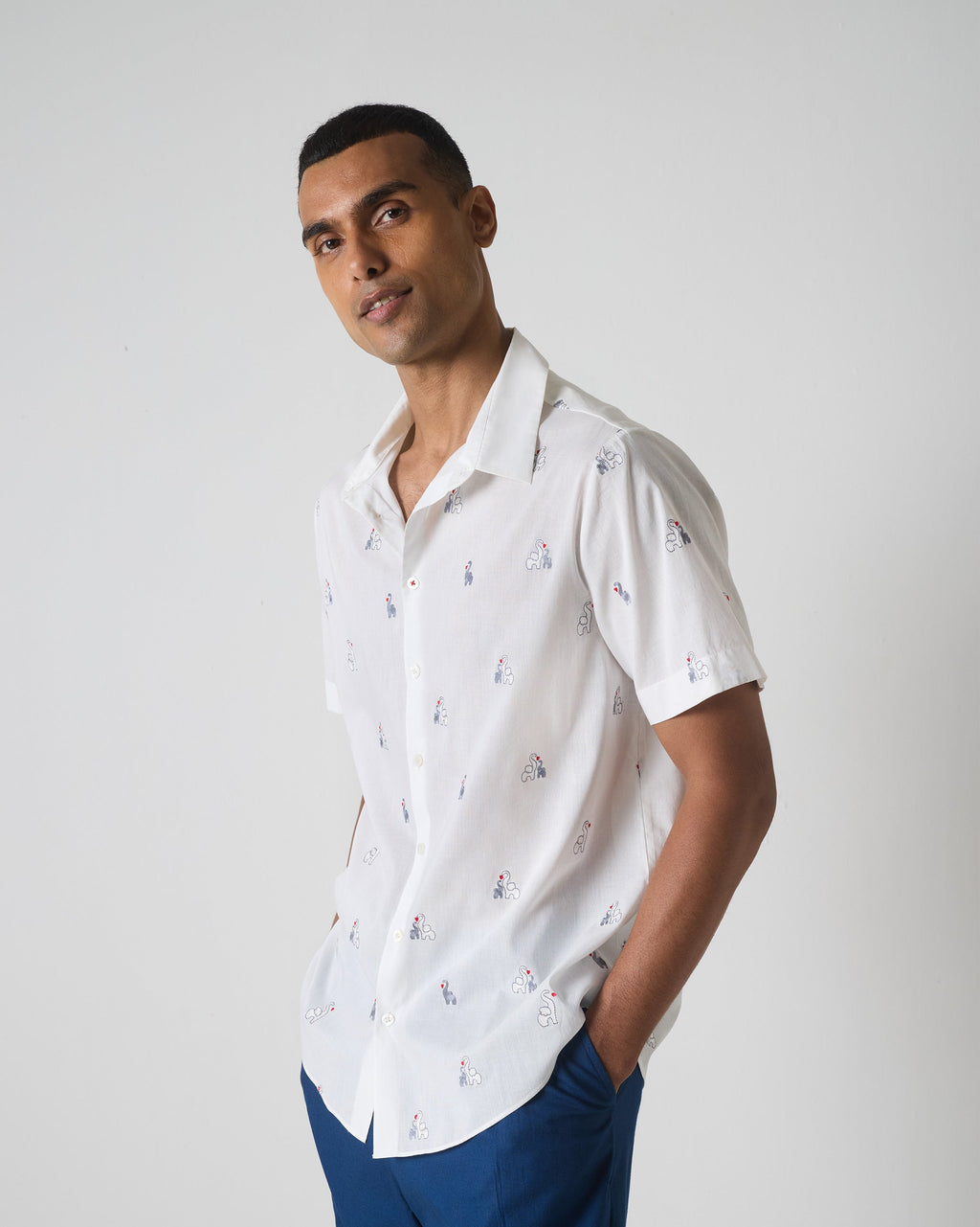 Half Sleeves Shirt - Grey & Black Embroidered
