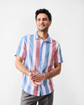 Half Sleeves Shirt - Blue & Red Stripes