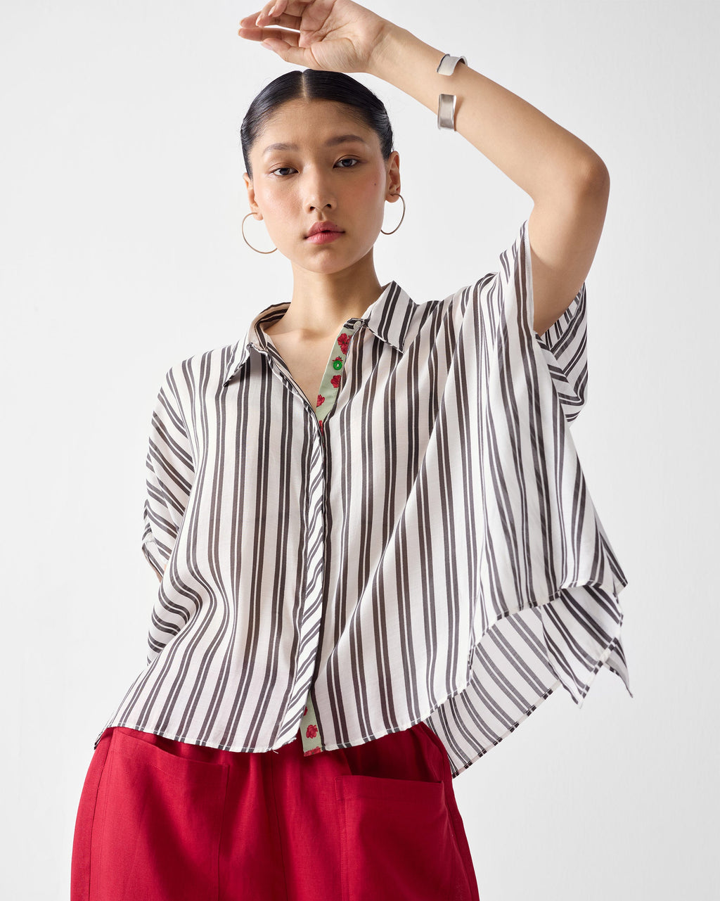 Asymmetrical Hem Top - Ivory & Charcoal Print