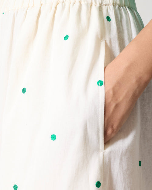 Classic Pyjamas - Ivory & Green Embroidered